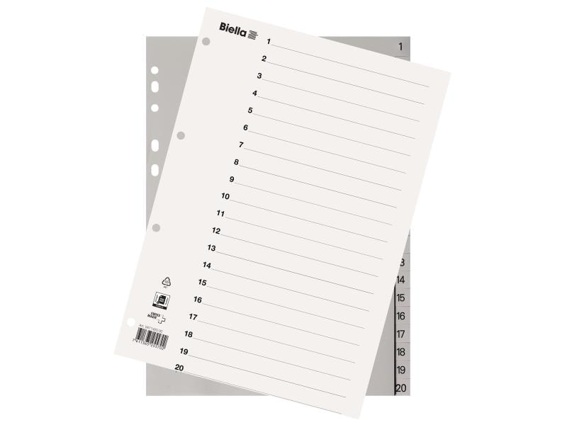 Biella Registre A4 1-20 avec feuille d'index