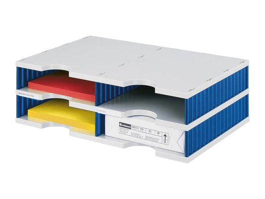 Styro Rangement pour documents styrodoc duo Standard, Bleu, 4 compartiments