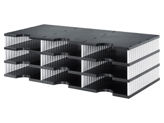 Styro Rangement pour documents styrodoc trio Standard, Noir, 9 compartiments