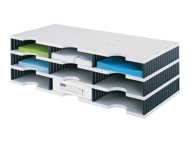 Styro Rangement pour documents styrodoc trio Standard, Gris, 9 compartiments