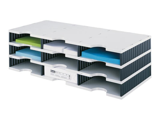 Styro Rangement pour documents styrodoc trio Standard, Gris, 9 compartiments