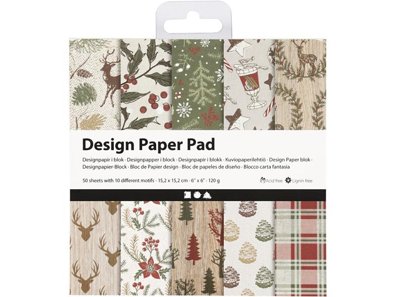 Creativ Company Papier de fantaisie 15.2 x 15.2 cm, marron/rouge, 50 feuilles