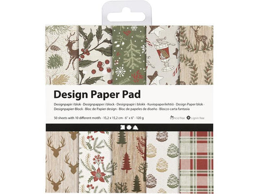 Creativ Company Papier de fantaisie 15.2 x 15.2 cm, marron/rouge, 50 feuilles