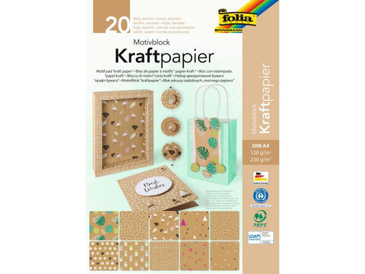 Folia Carton kraft Bloc de papier kraft à motifs A4, 20 feuilles Marron