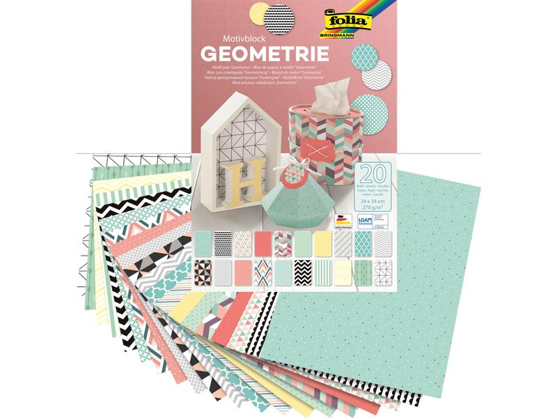 Folia Bloc de papier à motif Géométrie Multicolore
