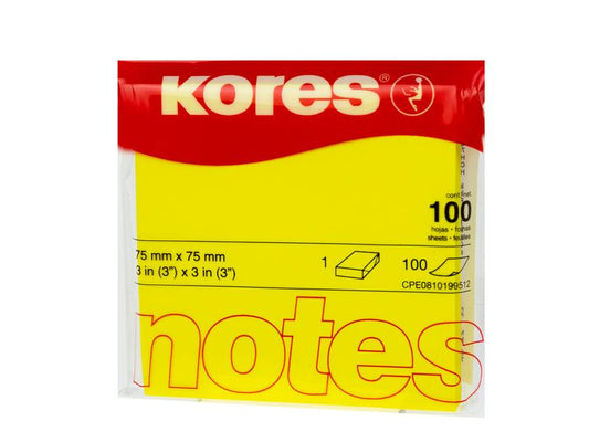Kores Fiche de bloc-notes 7.5 x 7.5 cm, Jaune fluo