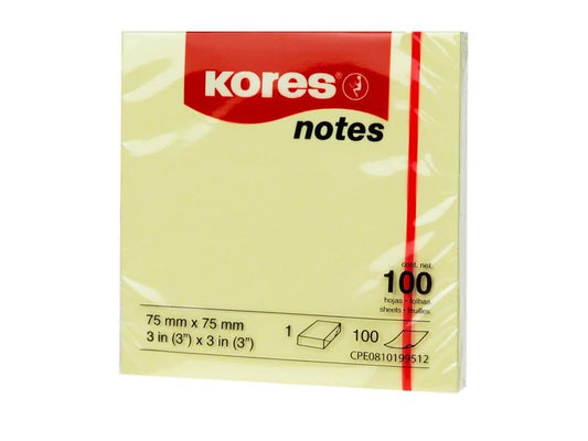 Kores Fiche de bloc-notes 7575, 7,5 x 7,5 cm, 12 blocs, Jaune