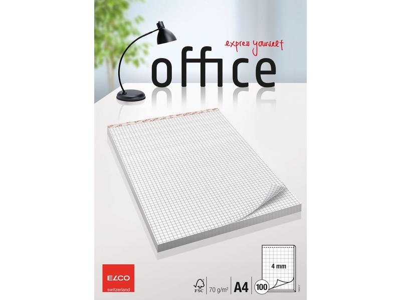 ELCO Bloc-notes Office A4 100 feuilles, 4 mm quadrillées