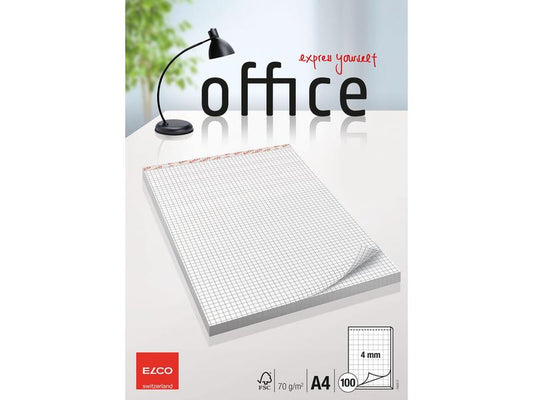 ELCO Bloc-notes Office A4 100 feuilles, 4 mm quadrillées