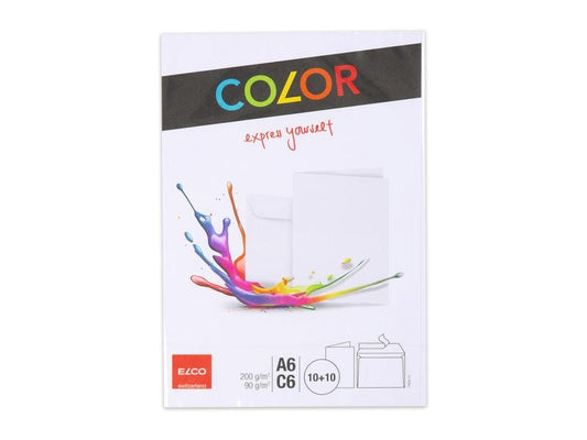 ELCO Carte double avec enveloppe Color A6/C6 Blanc, 20 pièces