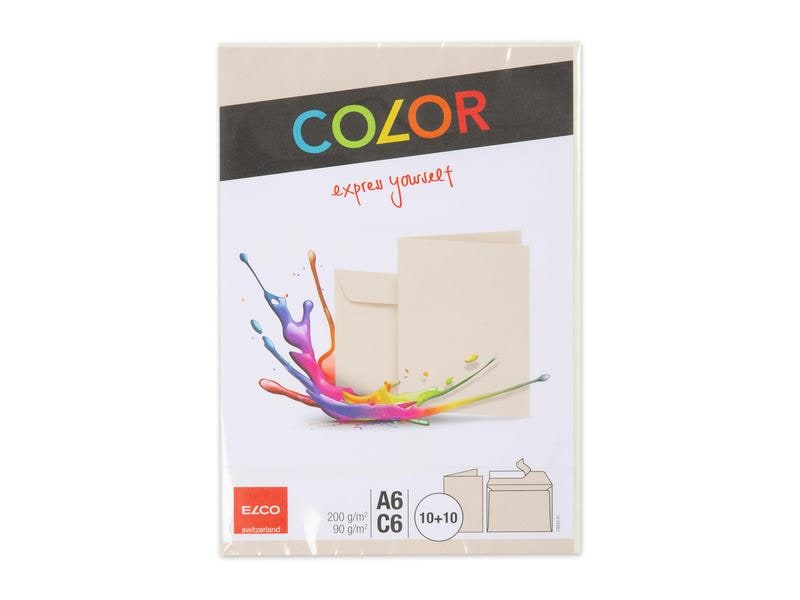 ELCO Carte double avec enveloppe Color A6/C6 Chamois, 20 pièces