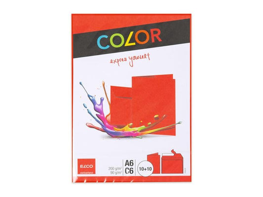 ELCO Carte double avec enveloppe Color A6/C6 Rouge, 20 pièces