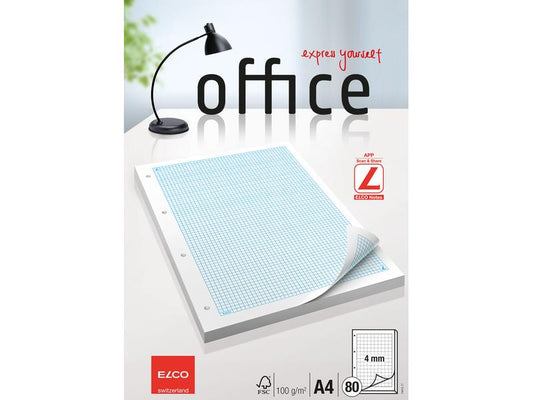 ELCO Feuillets mobiles A4 4 fois perforé 4 mm quadrillé