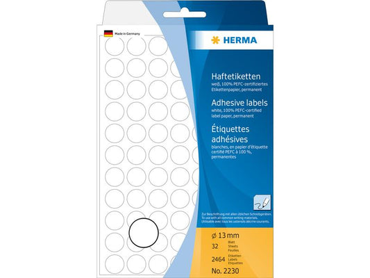 HERMA Étiquettes multi-usage 2230 Ø 13 mm, 32 Feuille, blanc