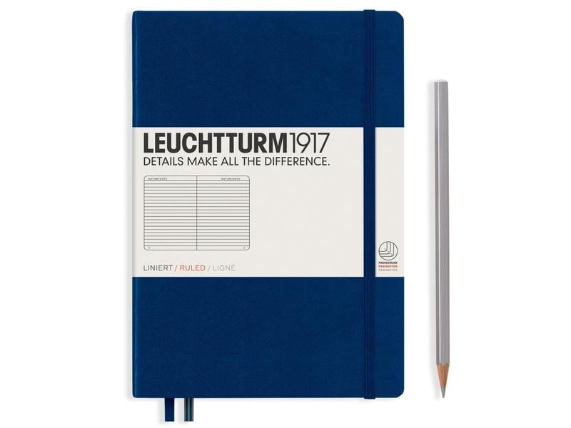 Leuchtturm Bloc-notes Medium A5, À lignes, 2 parties, Bleu marine
