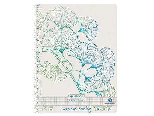 Herlitz Carnet de notes Greenline A4, À carreaux, Ginkgo