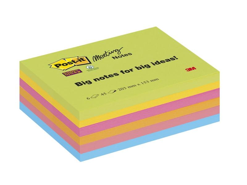 Post-it Fiche de bloc-notes Post-it Super Sticky 20.3 cm x 15.3 cm, 6 blocs