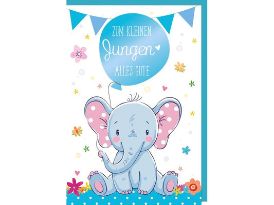 Braun + Company Carte de félicitations Éléphant 11.5 x 17 cm, bleu