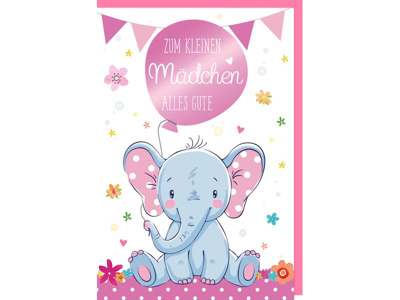 Braun + Company Carte de félicitations Éléphant 11.5 x 17 cm, rose