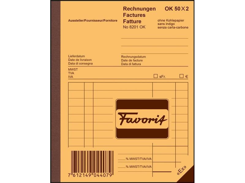 Favorit Bloc autocopiant 113 x 144 mm Factures, 50 x 2 feuilles