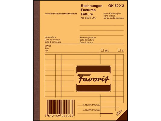 Favorit Bloc autocopiant 113 x 144 mm Factures, 50 x 2 feuilles
