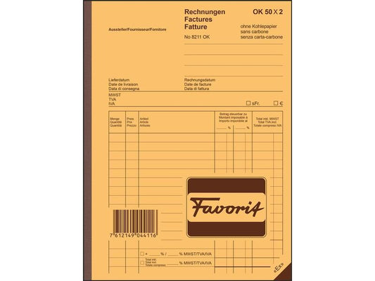 Favorit Bloc autocopiant 156 x 210 mm Factures, 50 x 2 feuilles