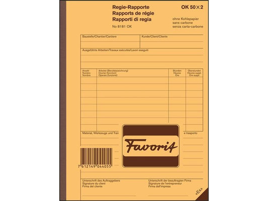 Favorit Bloc autocopiant 156 x 210 mm, Rapports du directeur