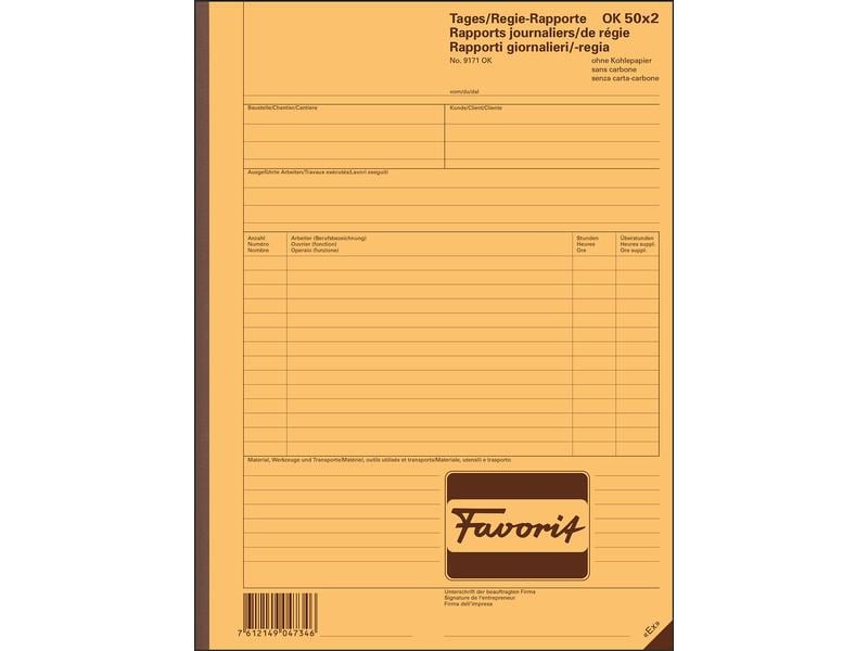 Favorit Bloc autocopiant 220 x 297 mm, Rapports quotidiens/directionnels