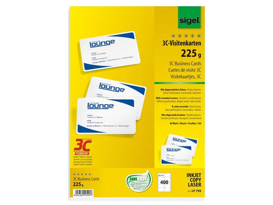 Sigel Étiquettes de cartes de visite avec coins ronds, 40 feuilles, blanc