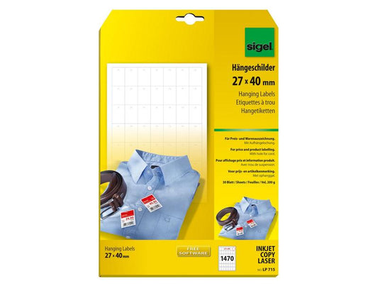 Sigel Étiquettes suspendues 27 x 40 mm