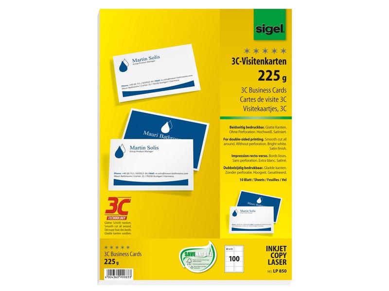 Sigel Étiquettes de cartes de visite 8.5 x 5.5 cm, 10 feuilles, 225 g, blanc
