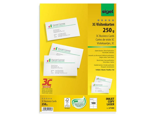Sigel Étiquettes de cartes de visite 8.5 x 5.5 cm, 10 feuilles, 250 g, blanc