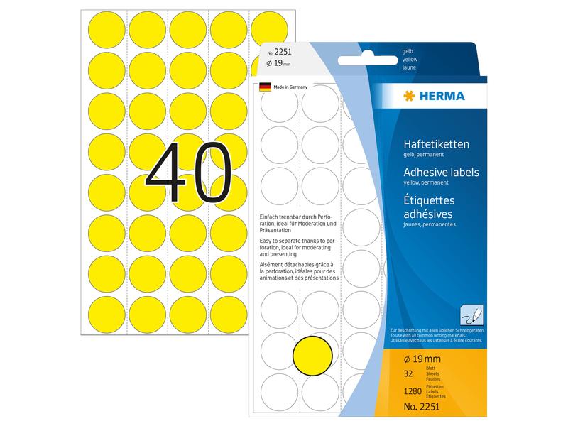 HERMA Étiquettes multi-usage 2251 Jaune Ø 19 mm, 32 feuille