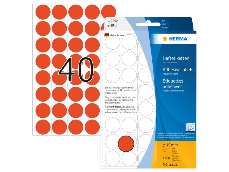 HERMA Étiquettes multi-usage 2252 rouge Ø 19 mm, 32 Blatt