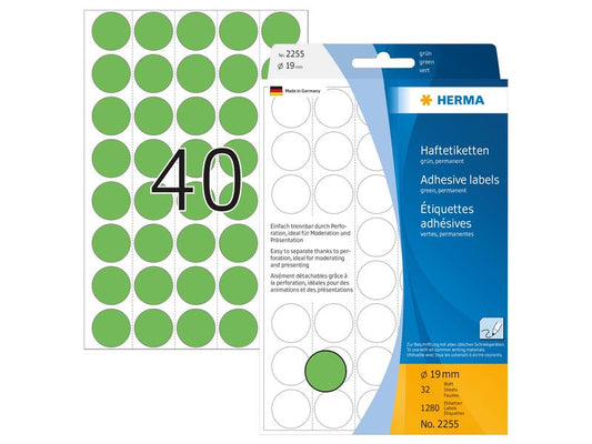 HERMA Étiquettes multi-usage 2255 Vert Ø 19 mm, 32 feuille