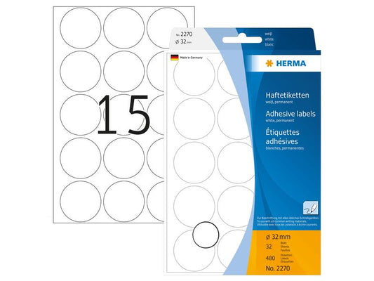 HERMA Étiquettes multi-usage 2270 blanc Ø 32 mm, 32 Blatt