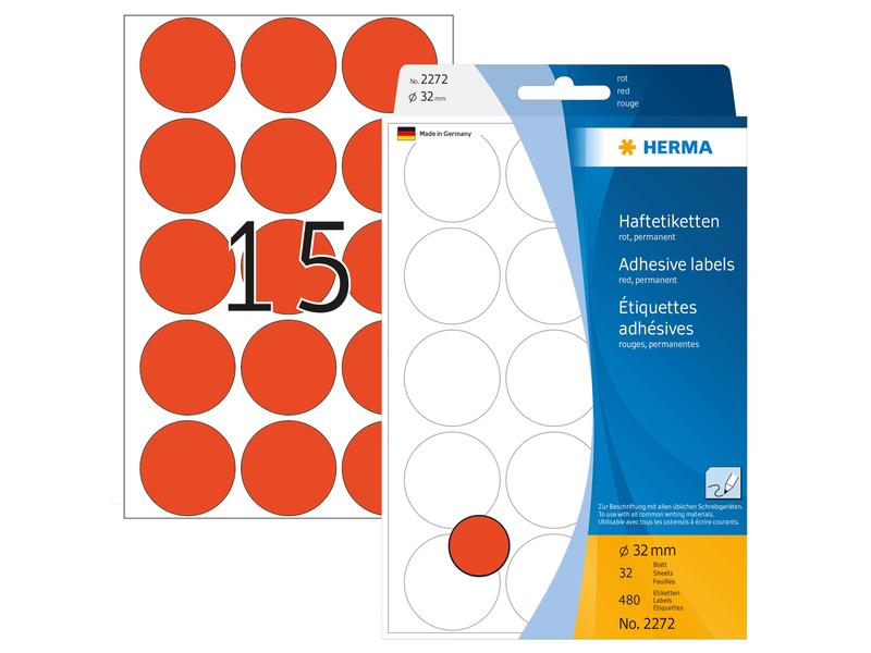 HERMA Étiquettes multi-usage 2272 rouge Ø 32 mm, 32 feuille