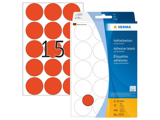 HERMA Étiquettes multi-usage 2272 rouge Ø 32 mm, 32 feuille