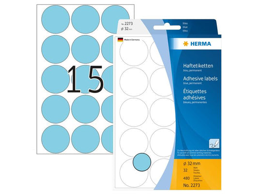 HERMA Étiquettes multi-usage 2273 Bleu Ø 32 mm, 32 feuille