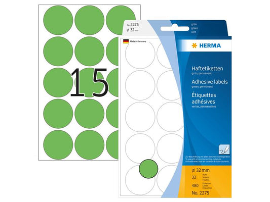 HERMA Étiquettes multi-usage 2275 Vert Ø 32 mm, 32 feuille