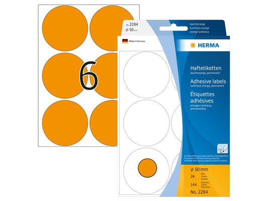 HERMA Étiquettes multi-usage 2284 Orange lumineux Ø 50 mm, 24 feuille