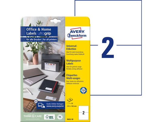 Avery Zweckform Étiquettes universelles 3655 210 x 148 mm, 10 feuille