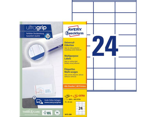 Avery Zweckform Étiquettes universelles 3475 70 x 36 mm, 220 feuille