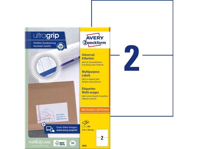 Avery Zweckform Étiquettes universelles 3655 210 x 148 mm, 100 feuille