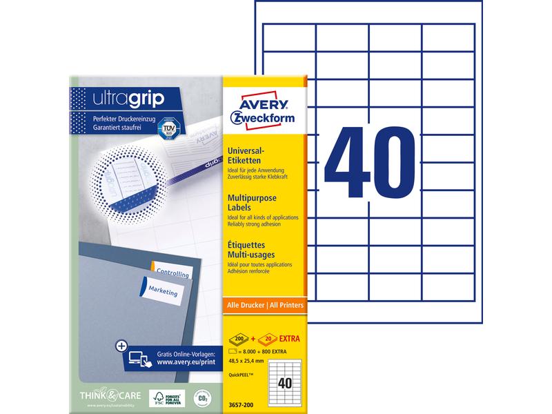 Avery Zweckform Étiquettes universelles 3657 48.5 x 25.4 mm, 100 feuille