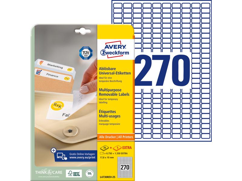 Avery Zweckform Mini-étiquettes Stick + Lift 17.8 x 10 mm, 30 feuille