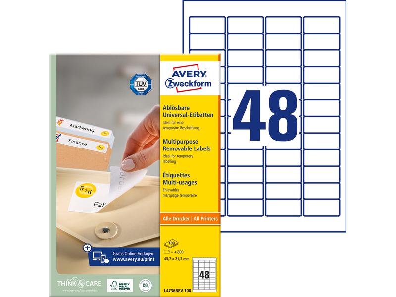 Avery Zweckform Étiquettes universelles Stick + Lift 45.7 x 21.2 mm, 100 feuille