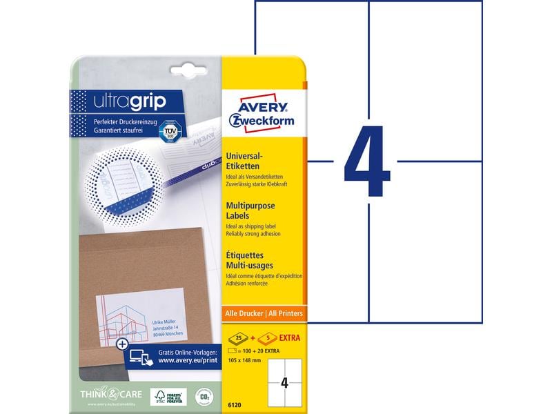 Avery Zweckform Étiquettes universelles 6120 105 x 148 mm, 30 feuille