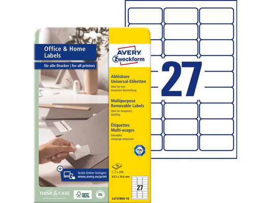 Avery Zweckform Étiquettes universelles L4737REV 63.5 x 29.6 mm, 10 feuille