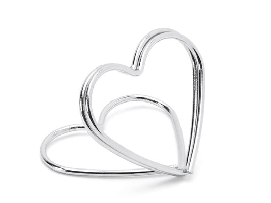 Partydeco Marque-place de table Coeur du support 2.5 cm, 10 pièces, argent